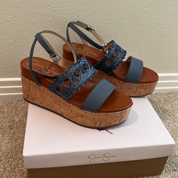 Jessica Simpson Shoes - Jessica Simpson JO-CALLRI Blue Wedge Sandal with Cork 7.5
